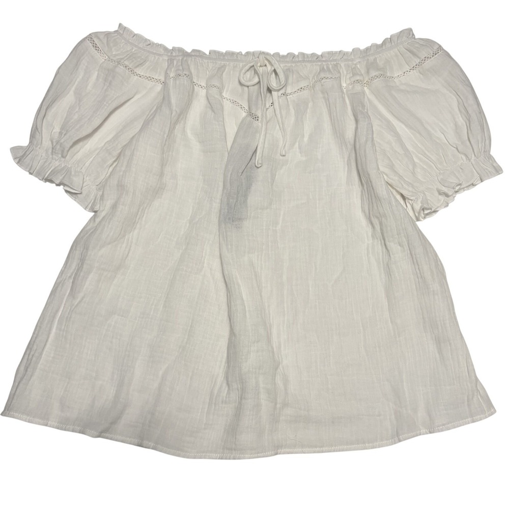 Puff Sleeve Off Shoulder Cotton Top Coquette European Summer Whimsy Boho Coastal
